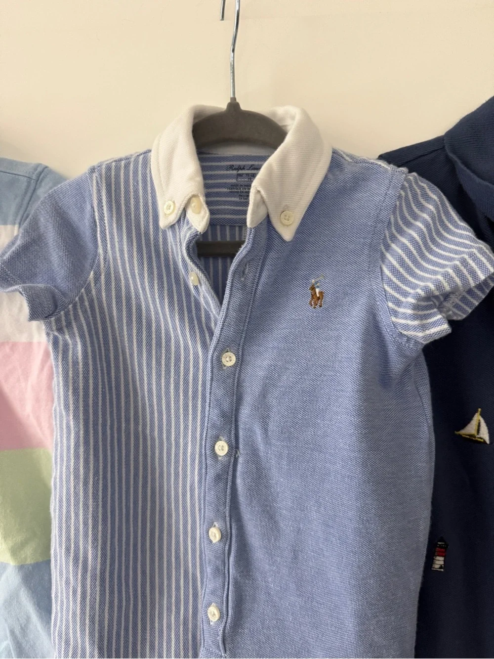 Ralph Lauren Pastel Stripe & Blue Polo Rompers